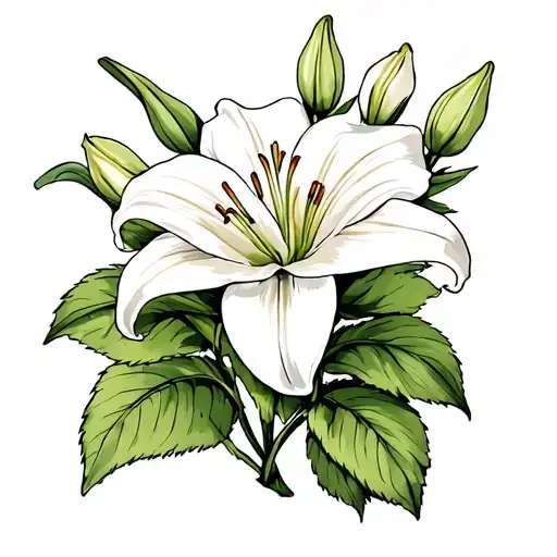 easter lily and white rose growing tattoo design idea
