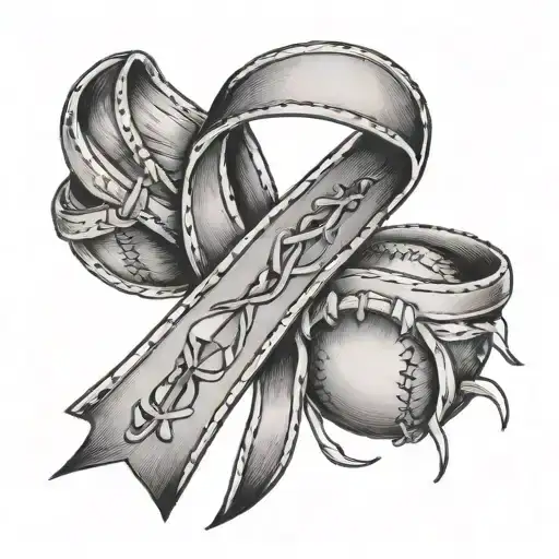 open lung cancer ribbon with baseball stitching inside tattoo design idea