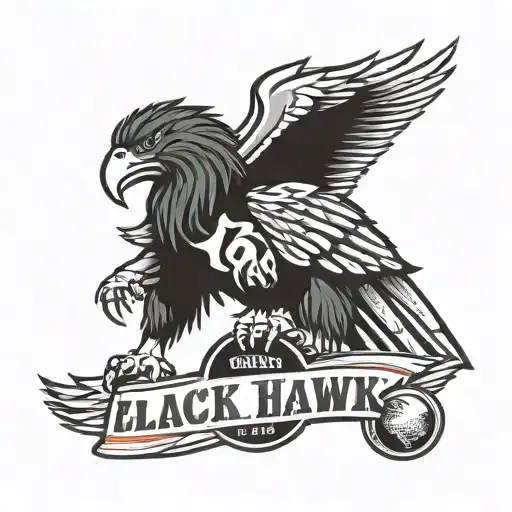 Flying black Hawk holding with its talons a white and black with orange letters #16 Leslie football jersey with wrestlin tattoo design idea