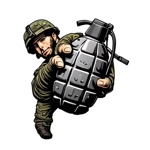 soldier holding grenade tattoo design idea