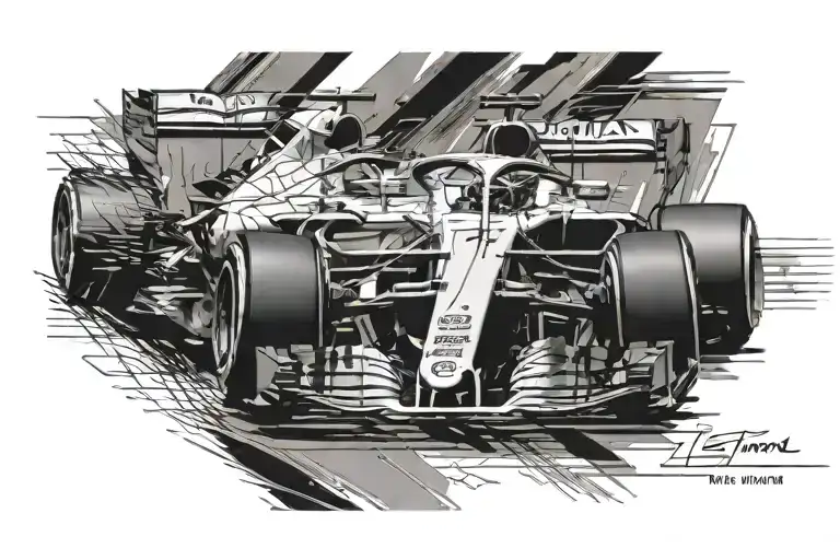 Lewis Hamiltons formula one side of car view so it look like it's driving by minimal but including number tattoo design idea