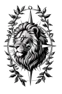 olive wreath lion lioness compass surrounded tattoo design idea