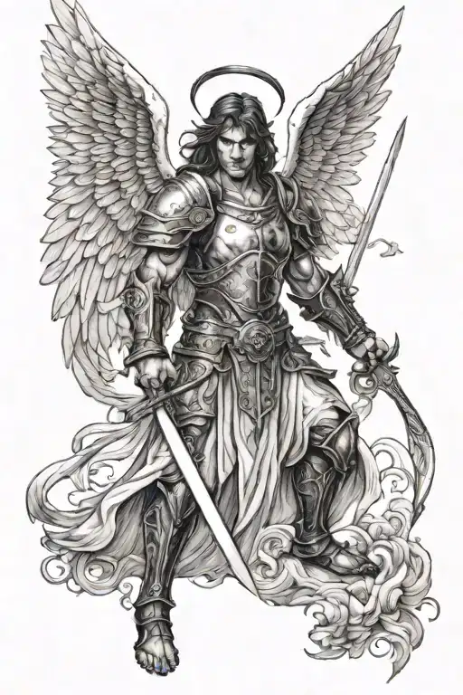 angel warrior wielding a sword tattoo design idea