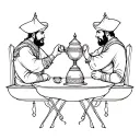 Two Don Cossacks are sitting at the table and drinking tea from the samovar tattoo design idea