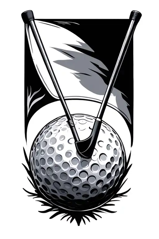 golf clubs flag and ball surrounded stylus femme tattoo design idea