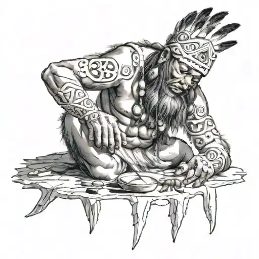 Inuit medical shaman playing tattoo design idea