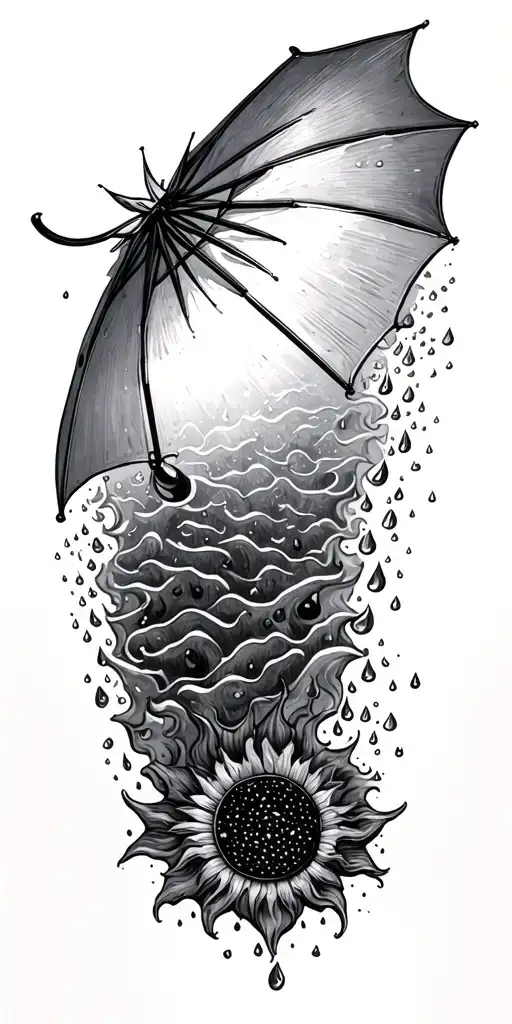sun melting into small drops on top of an umbrella tattoo design idea