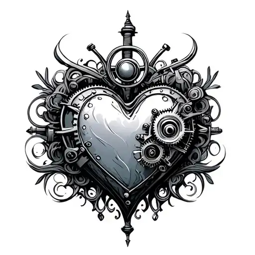 steampunk heart surrounded tattoo design idea