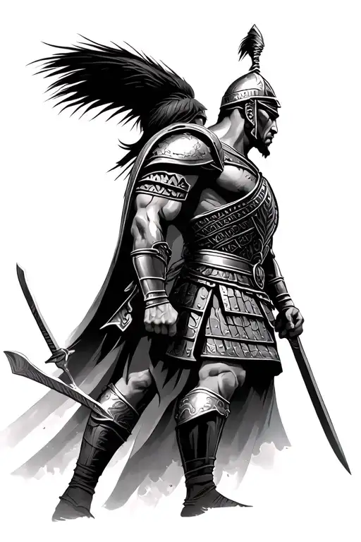 gladiator facing against an army tattoo design idea