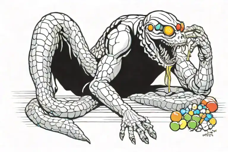 snake eating m&m man sitting tattoo design idea