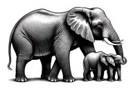 momma elephant with 3 different age babies tattoo design idea