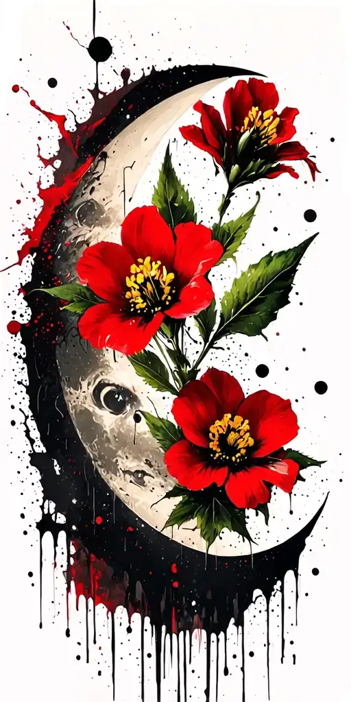 evening primrose, and crescent moon tattoo design idea