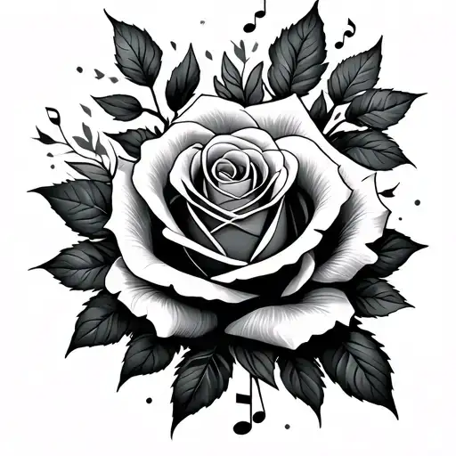music, flash and roses tattoo design idea
