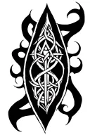 celtic style, teardrop shield, necronomicon, symbol of goddess Hecate tattoo design idea
