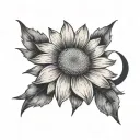 small Daisy and waxing gibbous moon tattoo design idea
