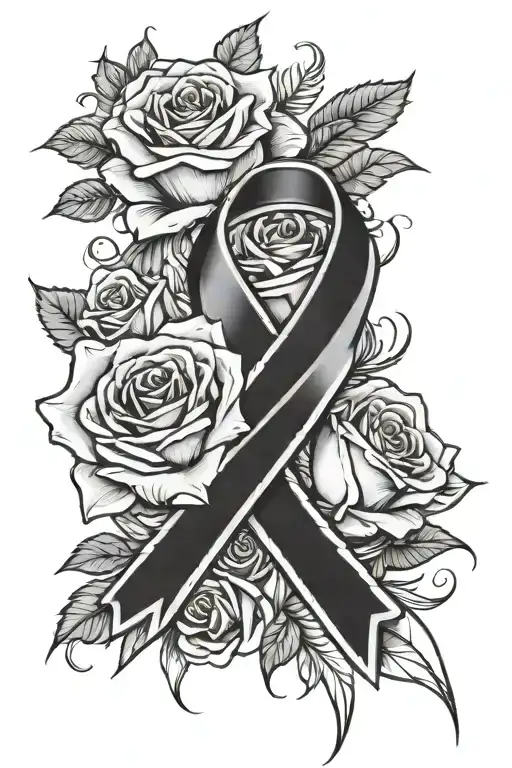 roses and cancer ribbon tied tattoo design idea