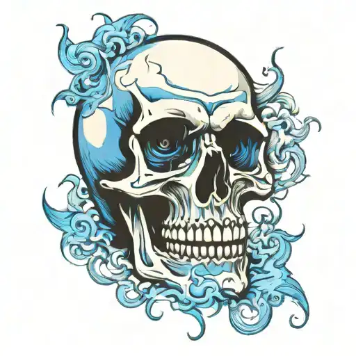 skull some mouth open whit BLUE smoke tattoo design idea