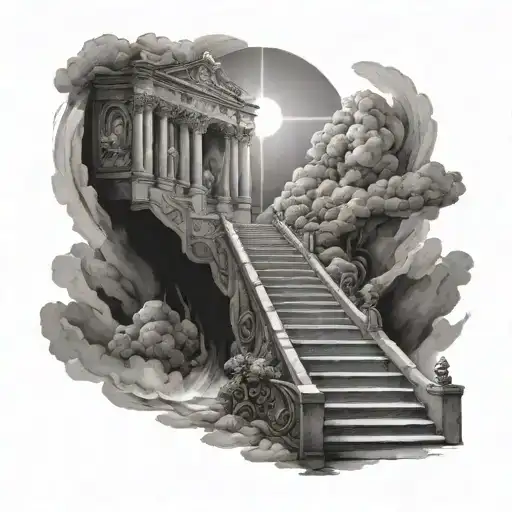 Stairway To Heaven figure at top with light shining down  tattoo design idea