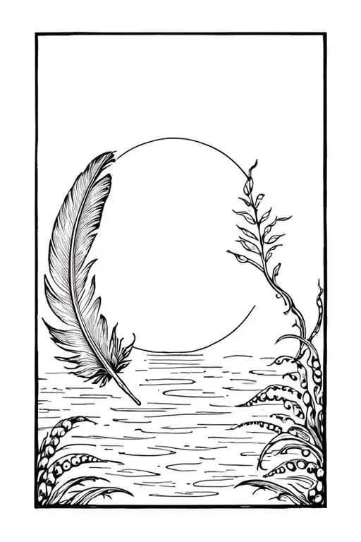 Feather and one Ink bottle with tentaclesa and some nature like palm and water And if possible a moon, new approach tattoo design idea