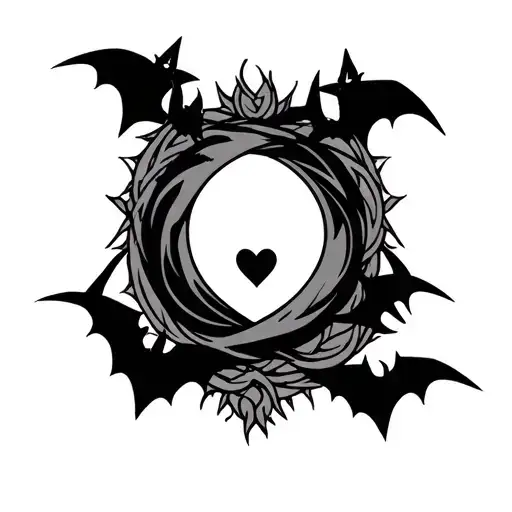 Gaara love symbol tattoo with shading and bats around tattoo design idea