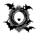 Gaara love symbol tattoo with shading and bats around tattoo design idea