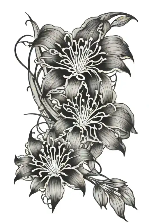 888 and spider lily tattoo design idea