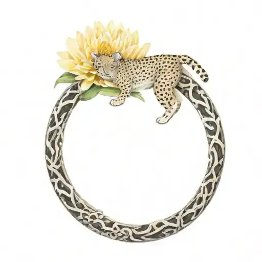 chrysanthemum with cheetah print behind tattoo design idea