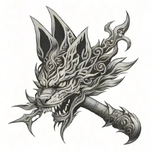 mascara de oni and mascara de kitsune tattoo design idea