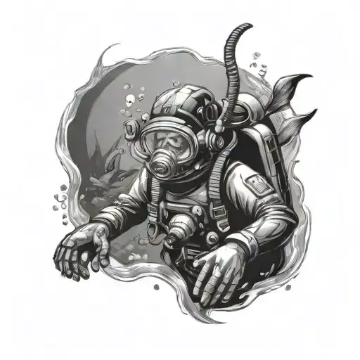 scuba diver exploring the depths tattoo design idea