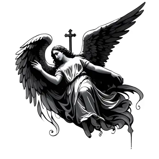 angel with cross and wings tattoo design idea