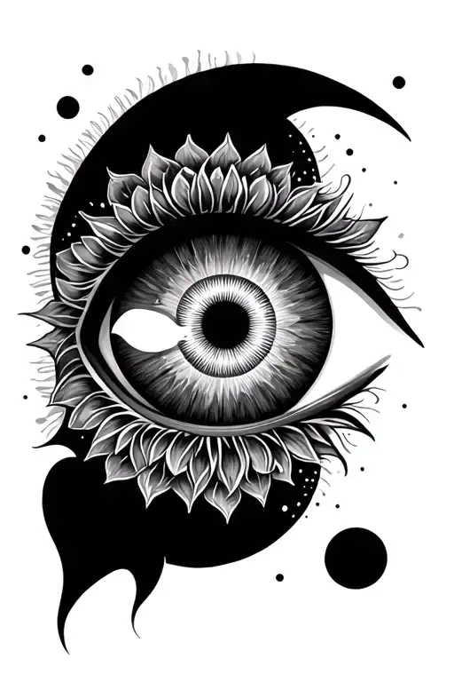 Eye with mandala sun and moon tattoo design idea