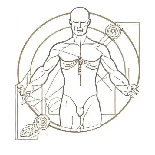 Vitruvian Man with the Breton ermine logo on the left breastplate tattoo design idea