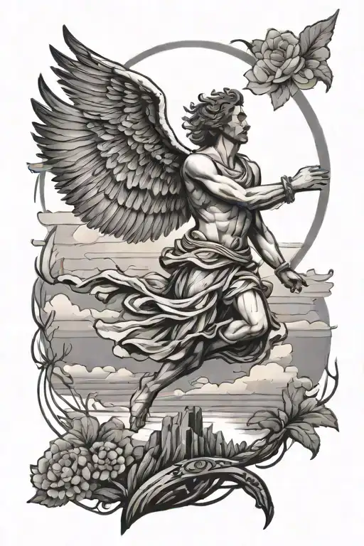 fall of Icarus sunset tattoo design idea