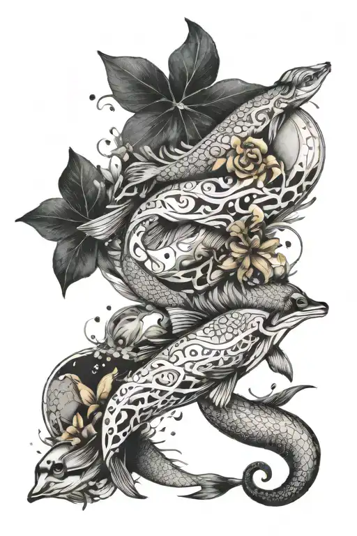 nautical arm sleeve featuring a collage tattoo featuring various water animals with inspirational quotes tattoo design idea