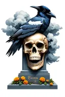 skull cloud crow on headstone  tattoo design idea