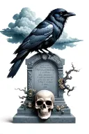skull cloud crow on headstone  tattoo design idea