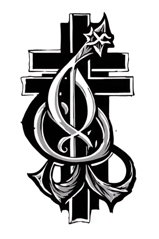 chi rho alpha and omega in a cross section tattoo design idea