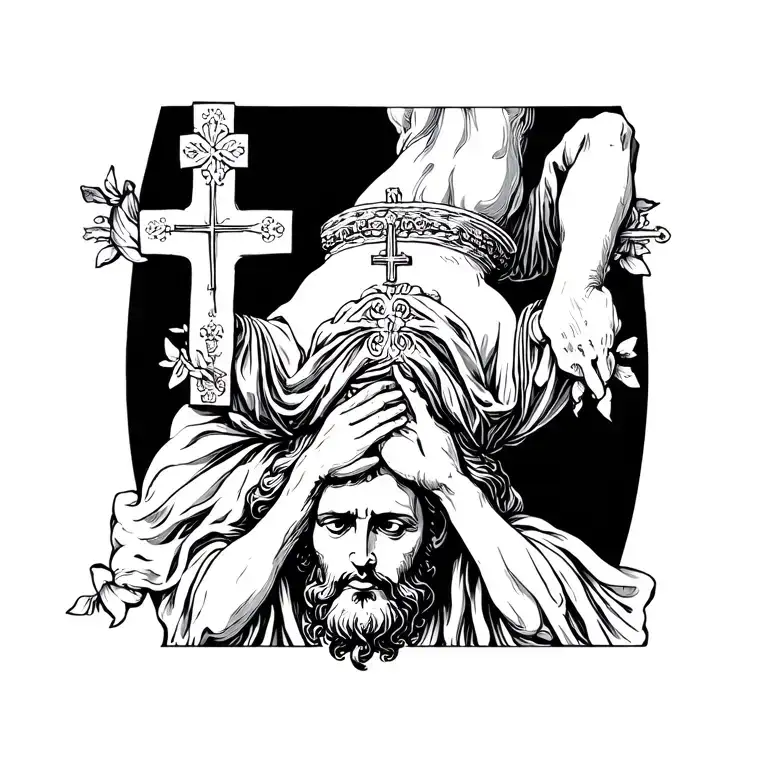 Upside-down cross with Saint Peter. tattoo design idea