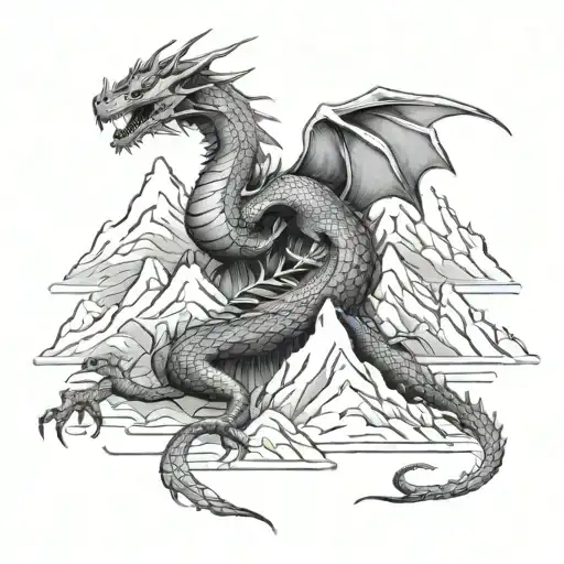 dragon mountains tattoo design idea