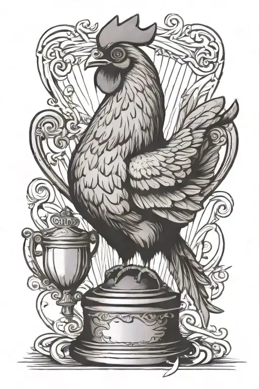 chicken sitting in trophy cup tattoo design idea