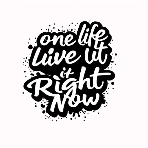 	The phrase “one life live it right now”	•	Displayed in four styles: cursive, typewriter, gothic/bold, and modern small tattoo design idea