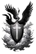 I want Psalms 23:4 with clouds surrounding with a sheild with the cross on it tattoo design idea