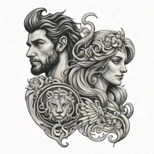 leo and virgo zodiac sign tattoo design idea