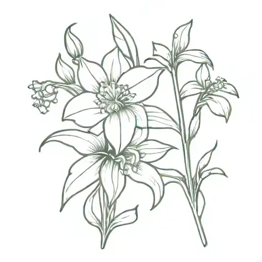 daffodil and lily of the valley flower tattoo design idea