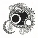 A tattoo of a moon and sun with the names Mika, Luna, and Hannah incorporated into the design, representing the different phases of your life tattoo design idea