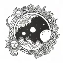 A tattoo of a moon and sun with the names Mika, Luna, and Hannah incorporated into the design, representing the different phases of your life tattoo design idea