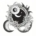 A tattoo of a moon and sun with the names Mika, Luna, and Hannah incorporated into the design, representing the different phases of your life tattoo design idea