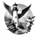 lighthouse and cherub angel tattoo design idea