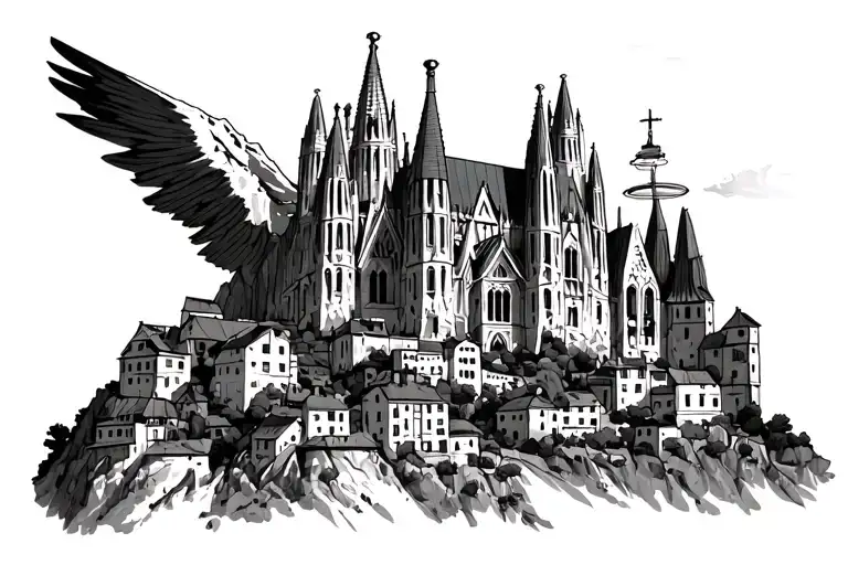 La Sagrada Família, Switzerland Mountains, Cinque Terre Italy, hill of the Chateau France tattoo design idea
