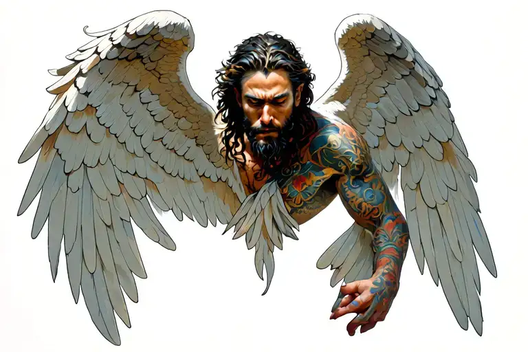 epic icarus spreaded wings and looking down tattoo design idea